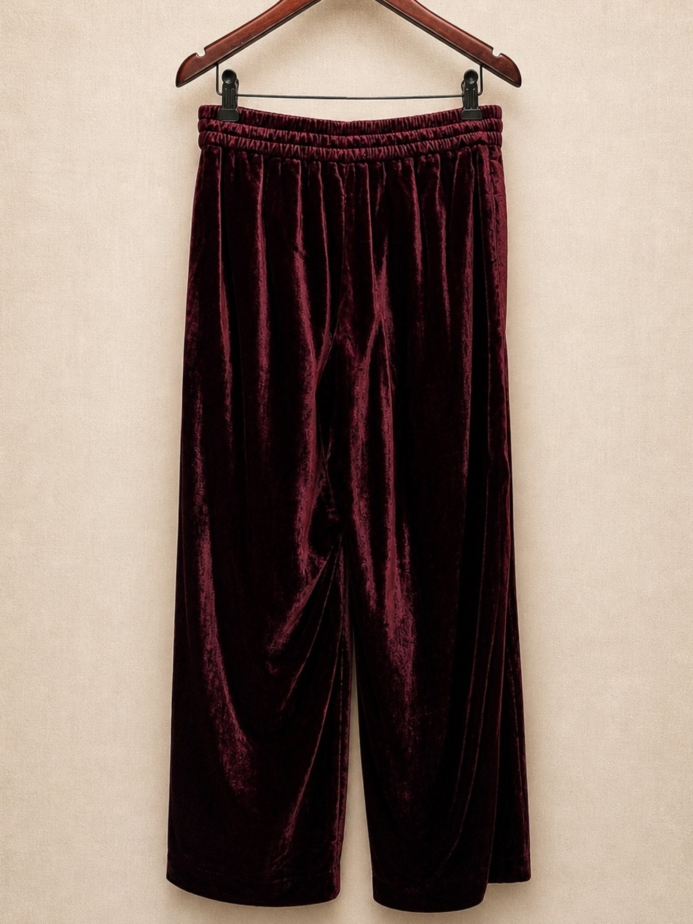 TALBOTS Velvet Wide Leg Pants Burgundy Pull-On Petite PS